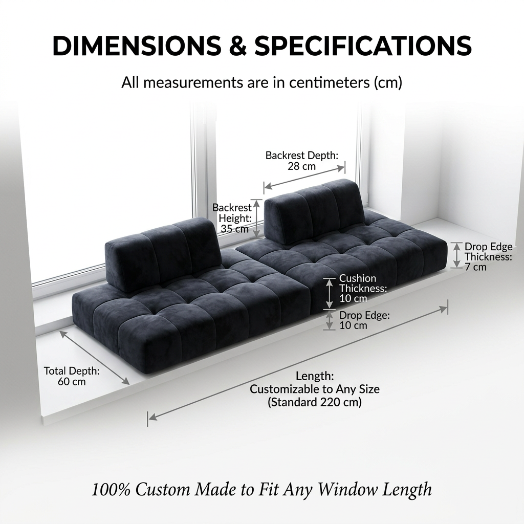Daniel Style Bay Window Cushion Sofa (Priced per Meter) - Minimalist Floating Tufted Ledge