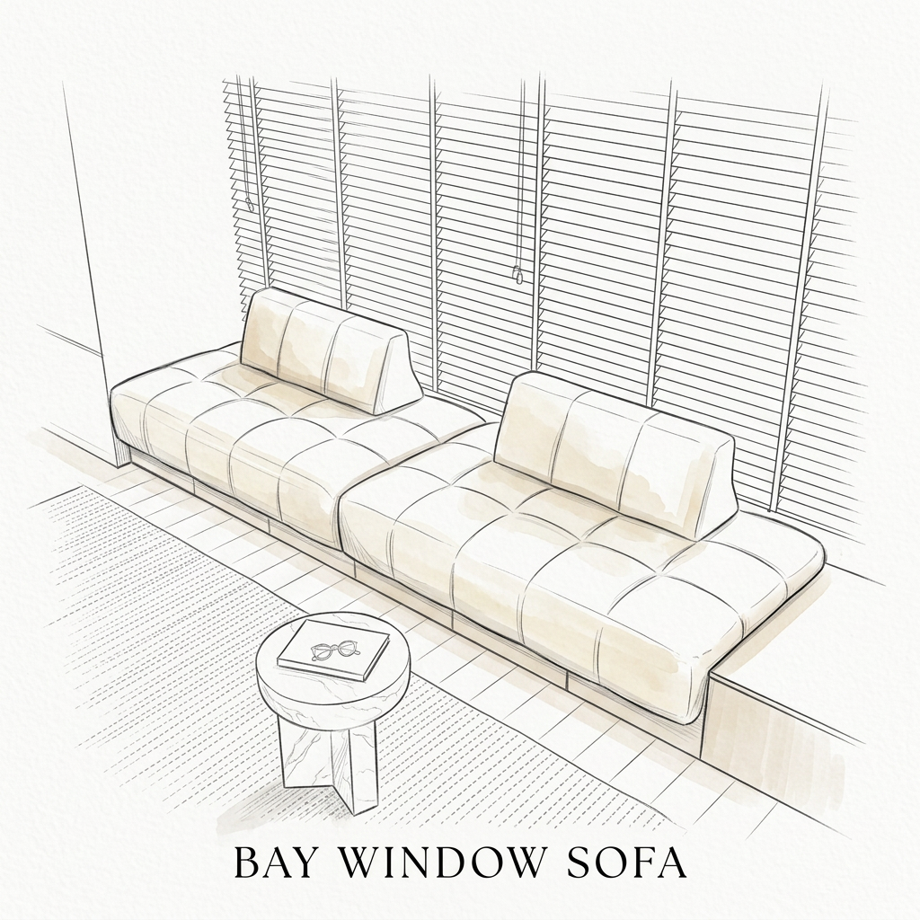 Daniel Style Bay Window Cushion Sofa (Priced per Meter) - Minimalist Floating Tufted Ledge