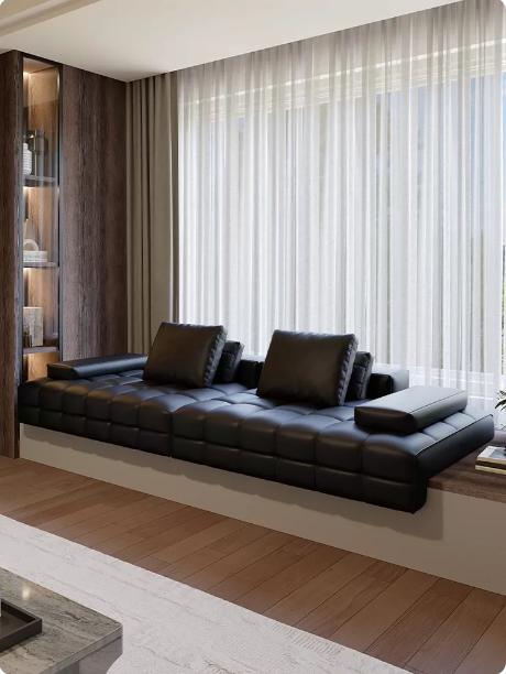 Lawrence Style Bay Window Cushion Sofa (Priced per Meter) - Italian Modern Low-Profile Tufted Grid