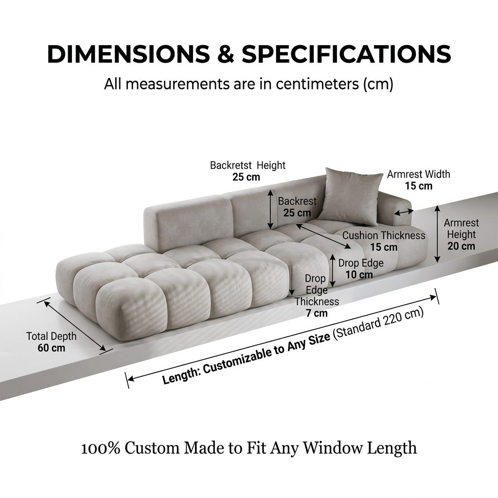 Puff Style Bay Window Cushion Sofa (Priced per Meter) - Plump Tufted Grid Cloud Nook