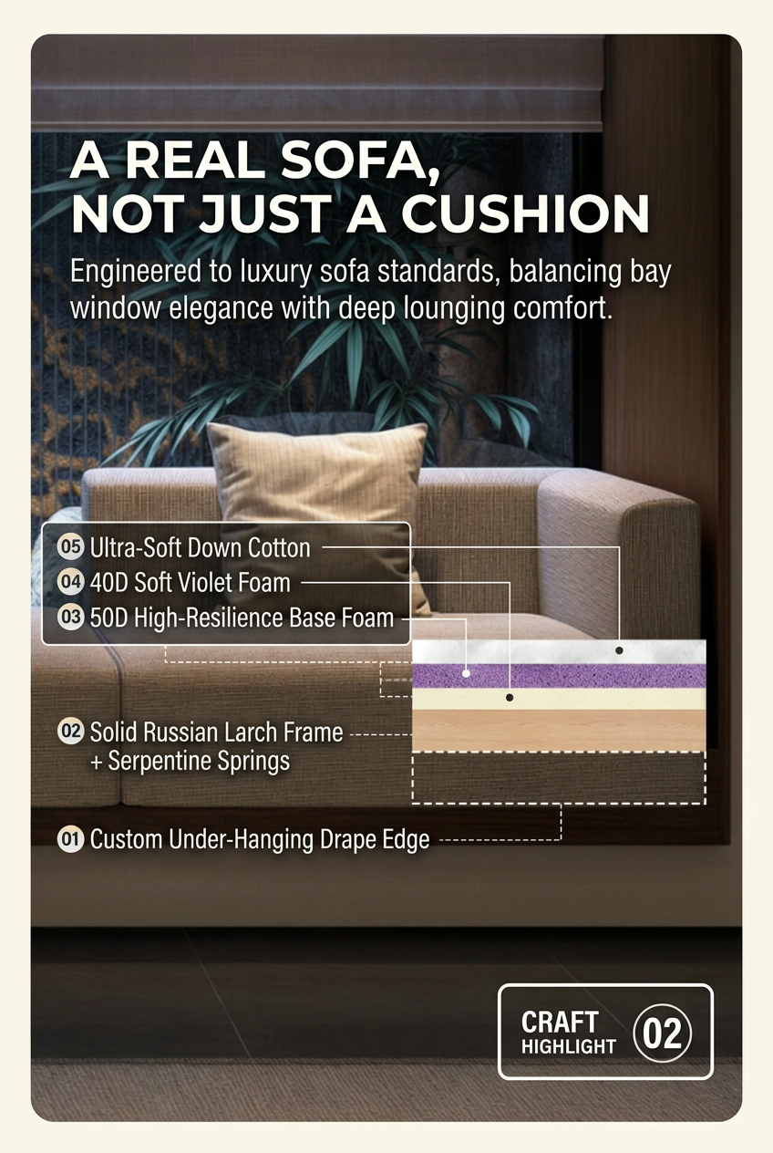 Bread Style Bay Window Cushion Sofa (Priced per Meter) - Bespoke Plump Channel Tufted Reading Nook