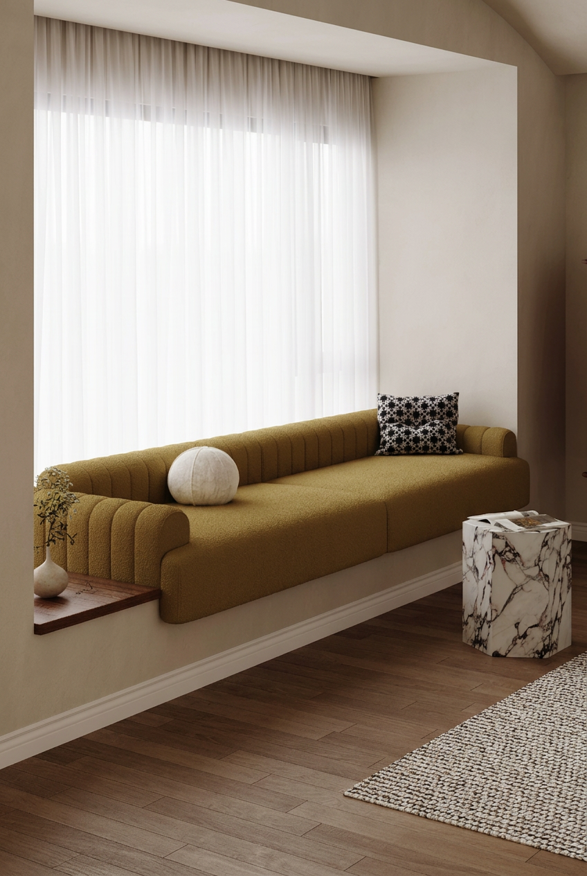 Toast Style Bay Window Cushion Sofa Front View
