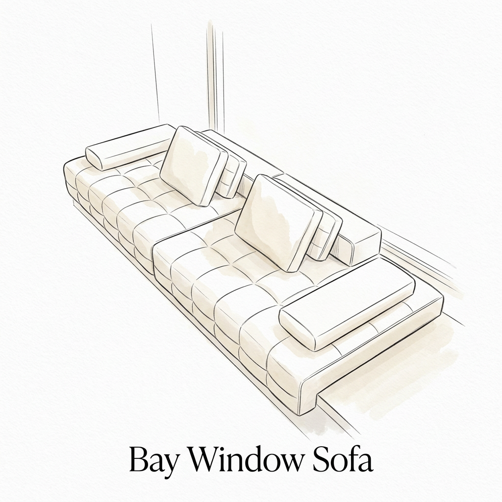 Lawrence Style Bay Window Cushion Sofa (Priced per Meter) - Italian Modern Low-Profile Tufted Grid