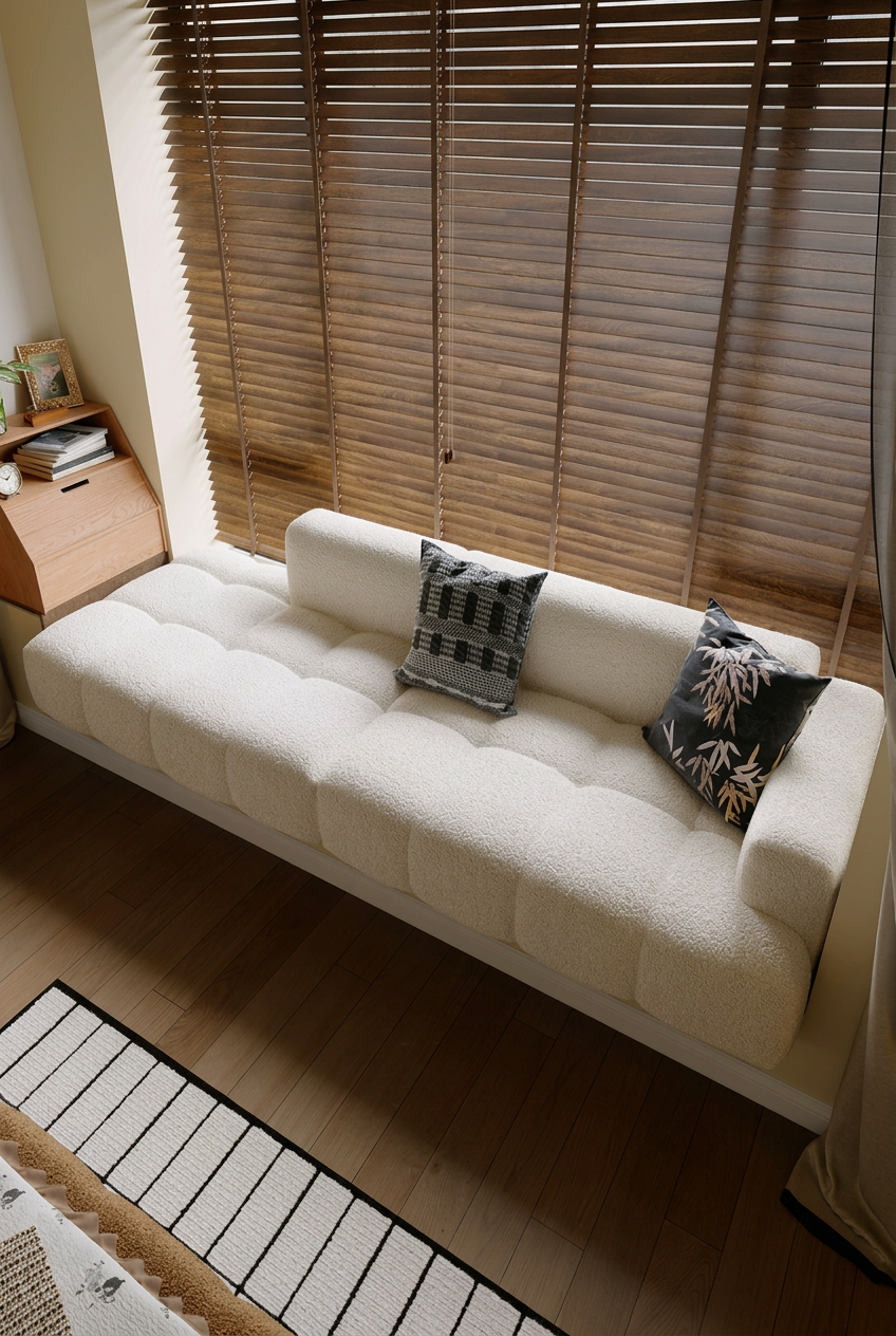 Puff Style Bay Window Cushion Sofa (Priced per Meter) - Plump Tufted Grid Cloud Nook